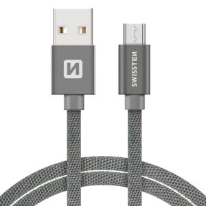 Kábel dátový Swissten Textile USB / Micro USB 1,2 m strieborný