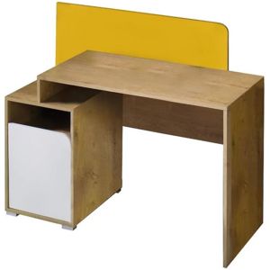 Písací stôl Bruno 8  dub lefkas/biela/žltá