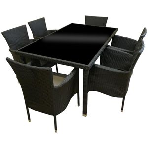 Sada technorattan stôl + 6 kreslo čierna