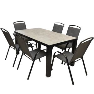 Záhradný komplet – keramický stôl Finn + 6 šedých stoličiek